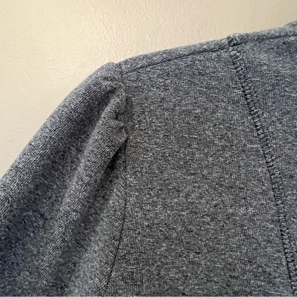 2 pc Athleta Bag 1/4 Zip Knit Sweater Fleece Flare Hem Sz S Gray Puff‎ Shoulders - Picture 5 of 16